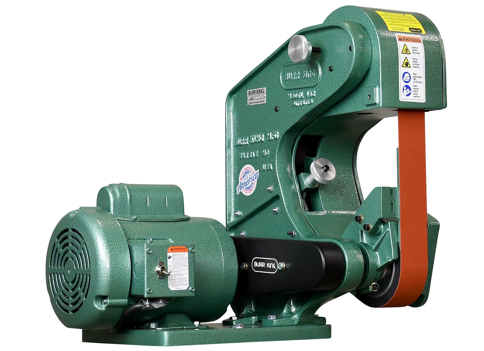 40100 Model 482 belt grinder shown without the included workrest.  Removing the workrest allows for easier access when grinding on the rubberized contact wheel. 